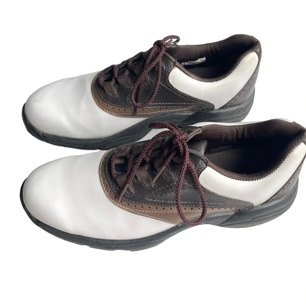 FootJoy Men’s Size 8.5 Leather Flexzone Golf Shoes brown white clean